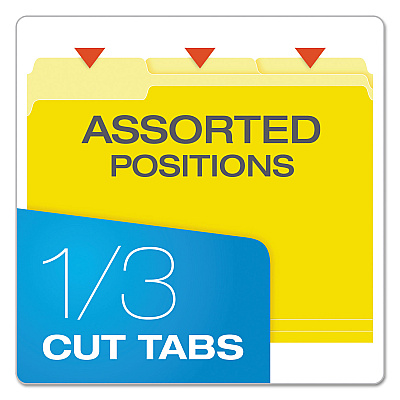 Pendaflex Colored File Folders, 1/3-Cut Tabs: Assorted, Letter Size, Yellow/Light Yellow, 100/Box (PFX15213YEL)