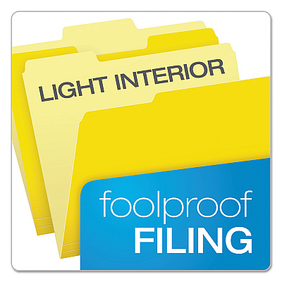 Pendaflex Colored File Folders, 1/3-Cut Tabs: Assorted, Letter Size, Yellow/Light Yellow, 100/Box (PFX15213YEL)