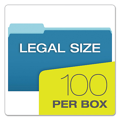 Pendaflex Colored File Folders, 1/3-Cut Tabs: Assorted, Legal Size, Blue/Light Blue, 100/Box (PFX15313BLU)