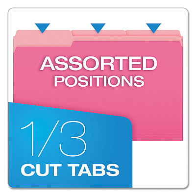 Pendaflex Colored File Folders, 1/3-Cut Tabs: Assorted, Legal Size, Pink/Light Pink, 100/Box (PFX15313PIN)