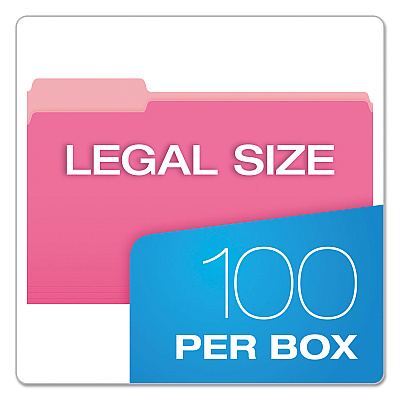 Pendaflex Colored File Folders, 1/3-Cut Tabs: Assorted, Legal Size, Pink/Light Pink, 100/Box (PFX15313PIN)