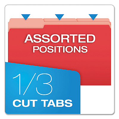 Pendaflex Colored File Folders, 1/3-Cut Tabs: Assorted, Legal Size, Red/Light Red, 100/Box (PFX15313RED)