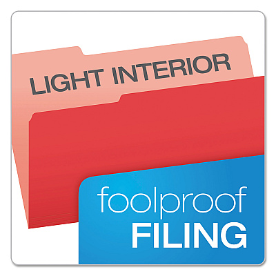 Pendaflex Colored File Folders, 1/3-Cut Tabs: Assorted, Legal Size, Red/Light Red, 100/Box (PFX15313RED)