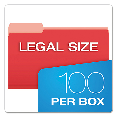Pendaflex Colored File Folders, 1/3-Cut Tabs: Assorted, Legal Size, Red/Light Red, 100/Box (PFX15313RED)