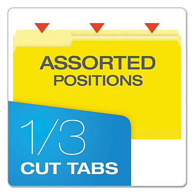 Pendaflex Colored File Folders, 1/3-Cut Tabs: Assorted, Legal Size, Yellow/Light Yellow, 100/Box (PFX15313YEL)