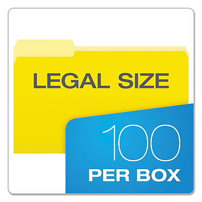 Pendaflex Colored File Folders, 1/3-Cut Tabs: Assorted, Legal Size, Yellow/Light Yellow, 100/Box (PFX15313YEL)
