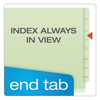 Pendaflex End Tab Classification Folders, 2" Expansion, 1 Divider, 4 Fasteners, Legal Size, Pale Green Exterior, 10/Box (PFX23314)