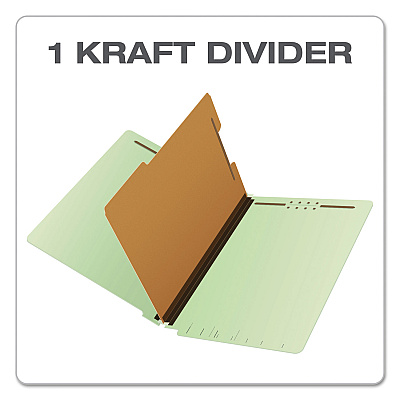Pendaflex End Tab Classification Folders, 2" Expansion, 1 Divider, 4 Fasteners, Legal Size, Pale Green Exterior, 10/Box (PFX23314)