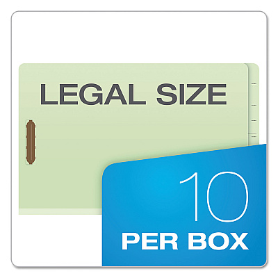 Pendaflex End Tab Classification Folders, 2" Expansion, 1 Divider, 4 Fasteners, Legal Size, Pale Green Exterior, 10/Box (PFX23314)