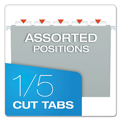 Pendaflex Colored Hanging Folders, Letter Size, 1/5-Cut Tabs, Gray, 25/Box (PFX81604)