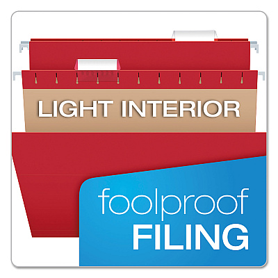 Pendaflex Colored Hanging Folders, Letter Size, 1/5-Cut Tabs, Red, 25/Box (PFX81608)