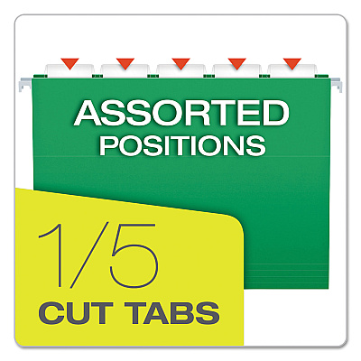 Pendaflex Colored Hanging Folders, Letter Size, 1/5-Cut Tabs, Bright Green, 25/Box (PFX81610)