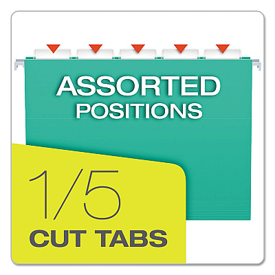 Pendaflex Colored Hanging Folders, Letter Size, 1/5-Cut Tabs, Aqua, 25/Box (PFX81616)