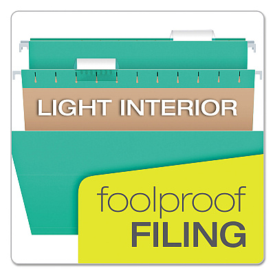 Pendaflex Colored Hanging Folders, Letter Size, 1/5-Cut Tabs, Aqua, 25/Box (PFX81616)