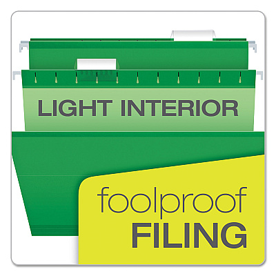 Pendaflex Colored Reinforced Hanging Folders, Legal Size, 1/5-Cut Tabs, Bright Green, 25/Box (PFX415315BGR)