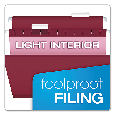 Pendaflex Colored Reinforced Hanging Folders, Legal Size, 1/5-Cut Tabs, Burgundy, 25/Box (PFX415315BUR)
