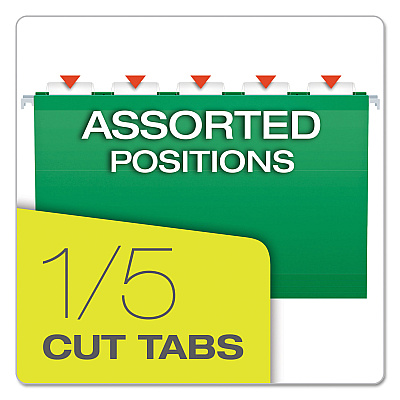 Pendaflex Colored Reinforced Hanging Folders, Legal Size, 1/5-Cut Tabs, Bright Green, 25/Box (PFX415315BGR)