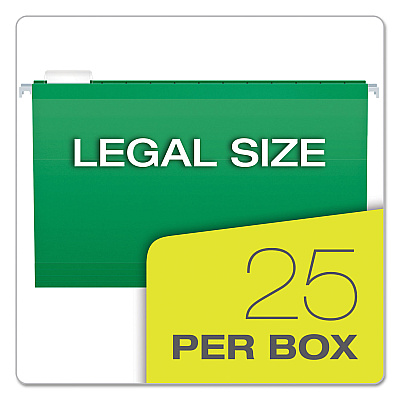 Pendaflex Colored Reinforced Hanging Folders, Legal Size, 1/5-Cut Tabs, Bright Green, 25/Box (PFX415315BGR)