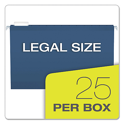Pendaflex Colored Reinforced Hanging Folders, Legal Size, 1/5-Cut Tabs, Navy, 25/Box (PFX415315NAV)