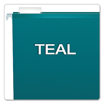Pendaflex Colored Reinforced Hanging Folders, Legal Size, 1/5-Cut Tabs, Teal, 25/Box (PFX415315TEA)