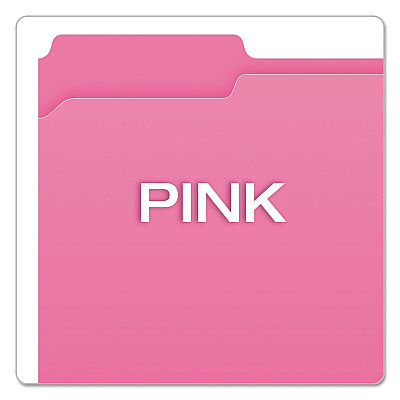 Pendaflex Double-Ply Reinforced Top Tab Colored File Folders, 1/3-Cut Tabs: Assorted, Letter Size, 0.75" Expansion, Pink, 100/Box (PFXR15213PIN)