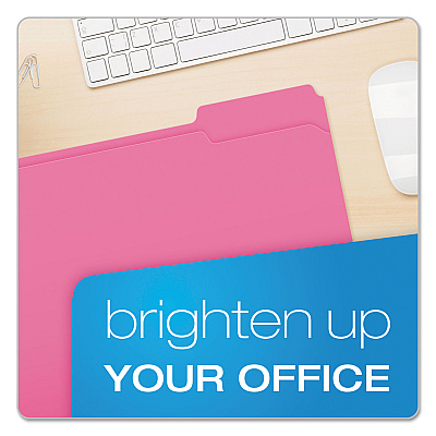 Pendaflex Double-Ply Reinforced Top Tab Colored File Folders, 1/3-Cut Tabs: Assorted, Letter Size, 0.75" Expansion, Pink, 100/Box (PFXR15213PIN)