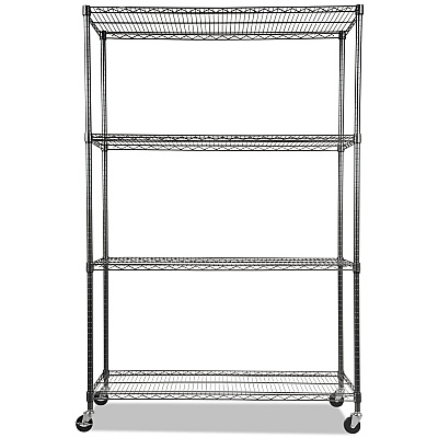 Alera NSF Certified 4-Shelf Wire Shelving Kit with Casters, 48w x 18d x 72h, Black Anthracite (ALESW604818BA)