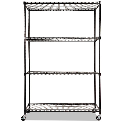 Alera NSF Certified 4-Shelf Wire Shelving Kit with Casters, 48w x 18d x 72h, Black (ALESW604818BL)