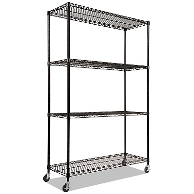 Alera NSF Certified 4-Shelf Wire Shelving Kit with Casters, 48w x 18d x 72h, Black (ALESW604818BL)