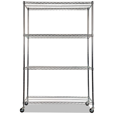 Alera NSF Certified 4-Shelf Wire Shelving Kit with Casters, 48w x 18d x 72h, Silver (ALESW604818SR)