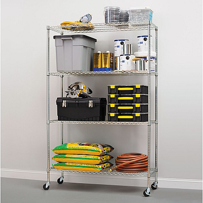 Alera NSF Certified 4-Shelf Wire Shelving Kit with Casters, 48w x 18d x 72h, Silver (ALESW604818SR)