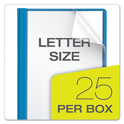 Oxford Clear Front Standard Grade Report Cover, Three-Prong Fastener, 0.5" Capacity, 8.5 x 11, Clear/Light Blue, 25/Box (OXF55801)