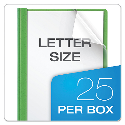 Oxford Clear Front Standard Grade Report Cover, Three-Prong Fastener, 0.5" Capacity, 8.5 x 11, Clear/Green, 25/Box (OXF55807)
