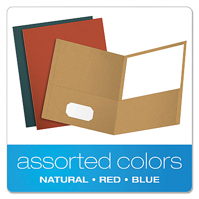 Earthwise by Oxford Recycled Paper Twin-Pocket Portfolio, 100-Sheet Capacity, 11 x 8.5, Assorted Colors, 25/Box (OXF78513)