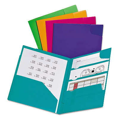 Oxford Divide It Up Four-Pocket Poly Folder, 110-Sheet Capacity, 11 x 8.5, Randomly Assorted Colors (OXF99837)