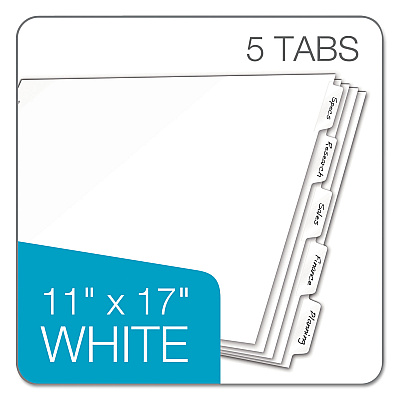 Cardinal Write 'n Erase Tabloid Index Dividers, 5-Tab, 11 x 17, White, 1 Set (CRD84270)