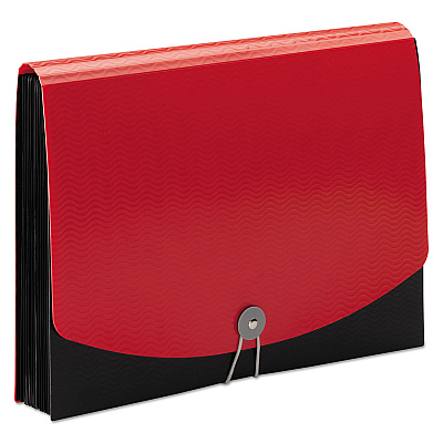 Smead 12-Pocket Poly Expanding File, 0.88" Expansion, 12 Sections, Cord/Hook Closure, 1/6-Cut Tabs, Letter Size, Black/Red (SMD70866)