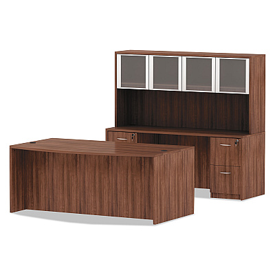 Alera Valencia Series Bow Front Desk Shell, 71" x 41.38" x 29.63", Modern Walnut (ALEVA227236WA)