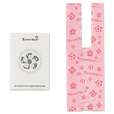 HOSPECO Scensibles Personal Disposal Bags, 3.38" x 2" x 9.75", Pink, 50 Bags/Box, 24 Boxes/Carton (HOSSBX50)
