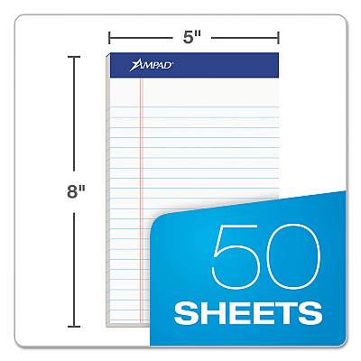 Ampad Recycled Writing Pads, Narrow Rule, Politex Green Kelsu Headband, 50 White 5 x 8 Sheets, Dozen (TOP20154)