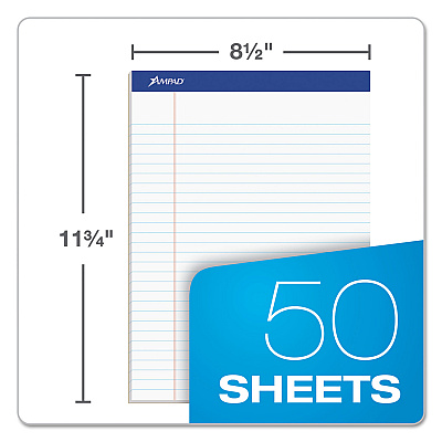 Ampad Recycled Writing Pads, Wide/Legal Rule, Politex Green Kelsu Headband, 50 White 8.5 x 11.75 Sheets, Dozen (TOP20170)