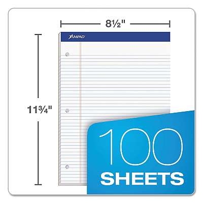 Ampad Double Sheet Pads, Narrow Rule, 100 White 8.5 x 11.75 Sheets (TOP20346)