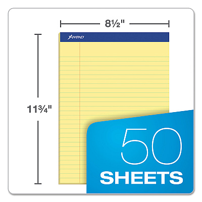 Ampad Recycled Writing Pads, Wide/Legal Rule, Politex Green Kelsu Headband, 50 Canary-Yellow 8.5 x 11.75 Sheets, Dozen (TOP20270)