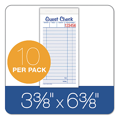 Adams Guest Check Pad, Two-Part Carbonless, 6.38 x 3.38, 50 Forms Total (ABF10450SW)
