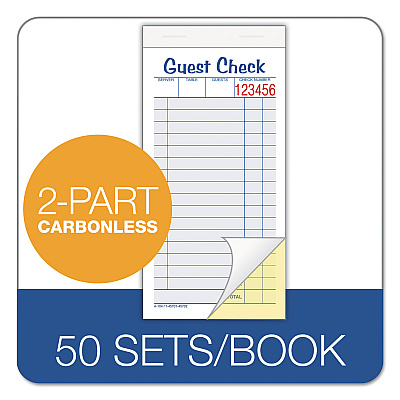 Adams Guest Check Pad, Two-Part Carbonless, 6.38 x 3.38, 50 Forms Total (ABF10450SW)