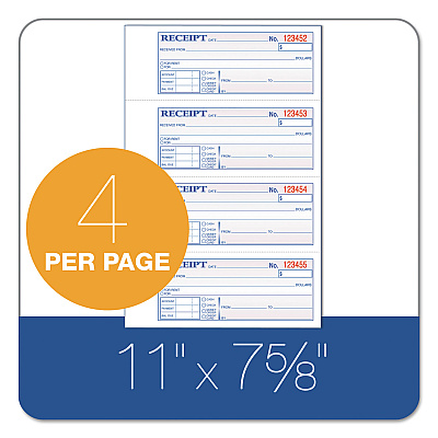 Adams TOPS 3-Part Hardbound Receipt Book, Three-Part Carbonless, 7 x 2.75, 4 Forms/Sheet, 200 Forms Total (ABFTCH1185)