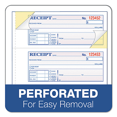 Adams TOPS 3-Part Hardbound Receipt Book, Three-Part Carbonless, 7 x 2.75, 4 Forms/Sheet, 200 Forms Total (ABFTCH1185)