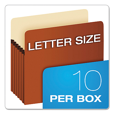 Earthwise by Pendaflex Recycled File Pockets, 5.25" Expansion, Letter Size, Red Fiber (PFXE1534G)