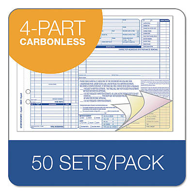 TOPS Auto Repair Four-Part Order Form, Four-Part Carbonless, 11 x 8.5, 50 Forms Total (TOP3869)