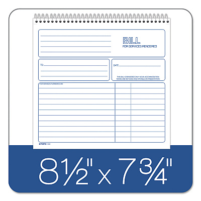 TOPS Bill for Services Rendered Book, Two-Part Carbonless, 8.5 x 7.75, 50 Forms Total (TOP4133)